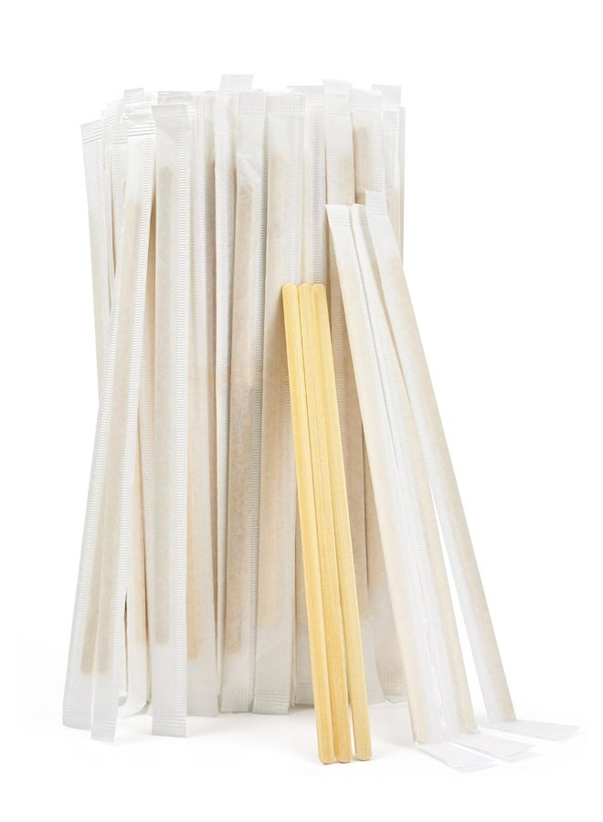 100PCS 5.5 in Individually Wrapped in Paper Wooden Coffee Stirrers,  for Daily Use or Other DIY Craft Design - Image 1
